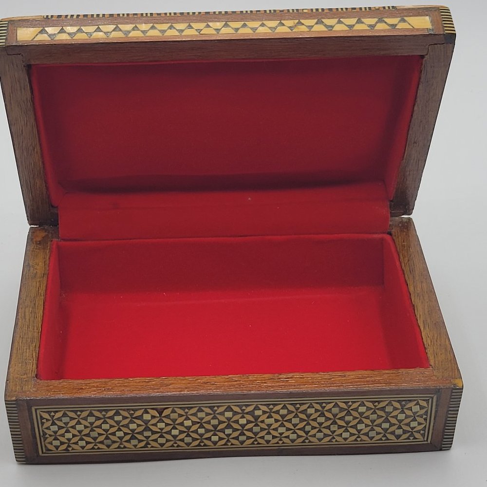 Handmade Wood Jewelry Box Inlaid Mother of Pearl - Picture 4 of 10